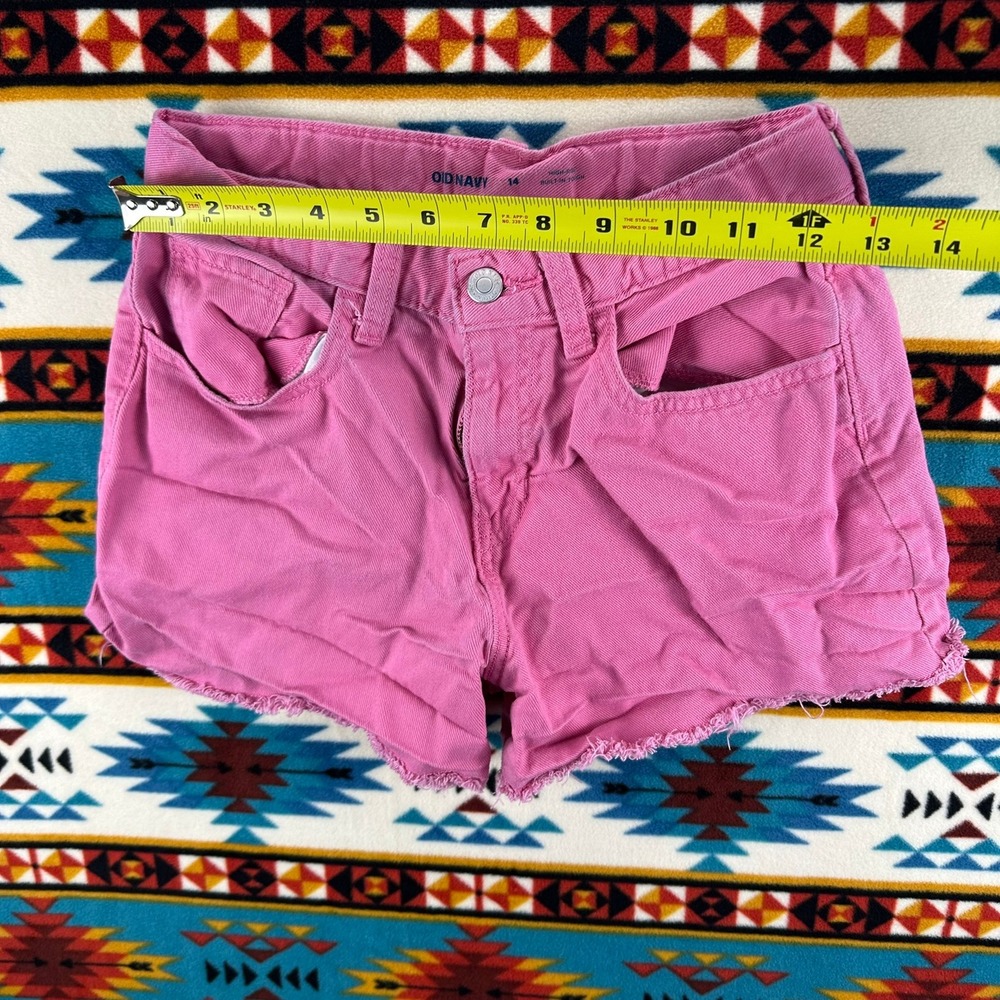 Old Navy High-Rise Denim Shorts Built-In Tough Frayed‎ Hem Pink Size 14 - Picture 3 of 5